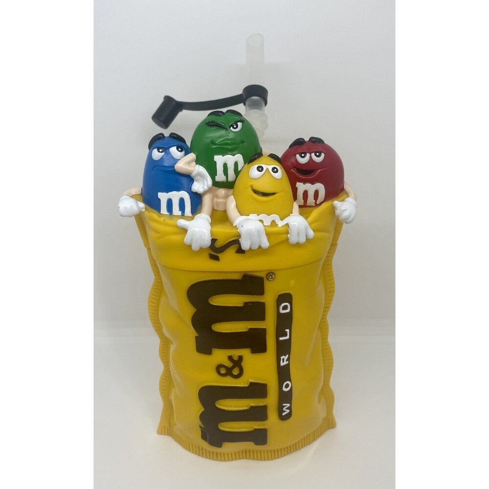 M&M World sip drinking bottle Cup 3D Package Character Topper w Straw